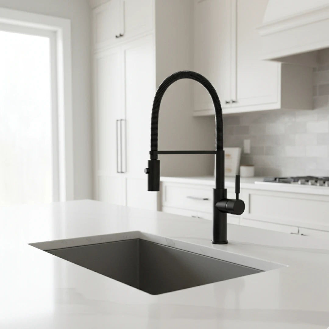 Robinet évier cuisine flexible douchette design - Noir - Laiton