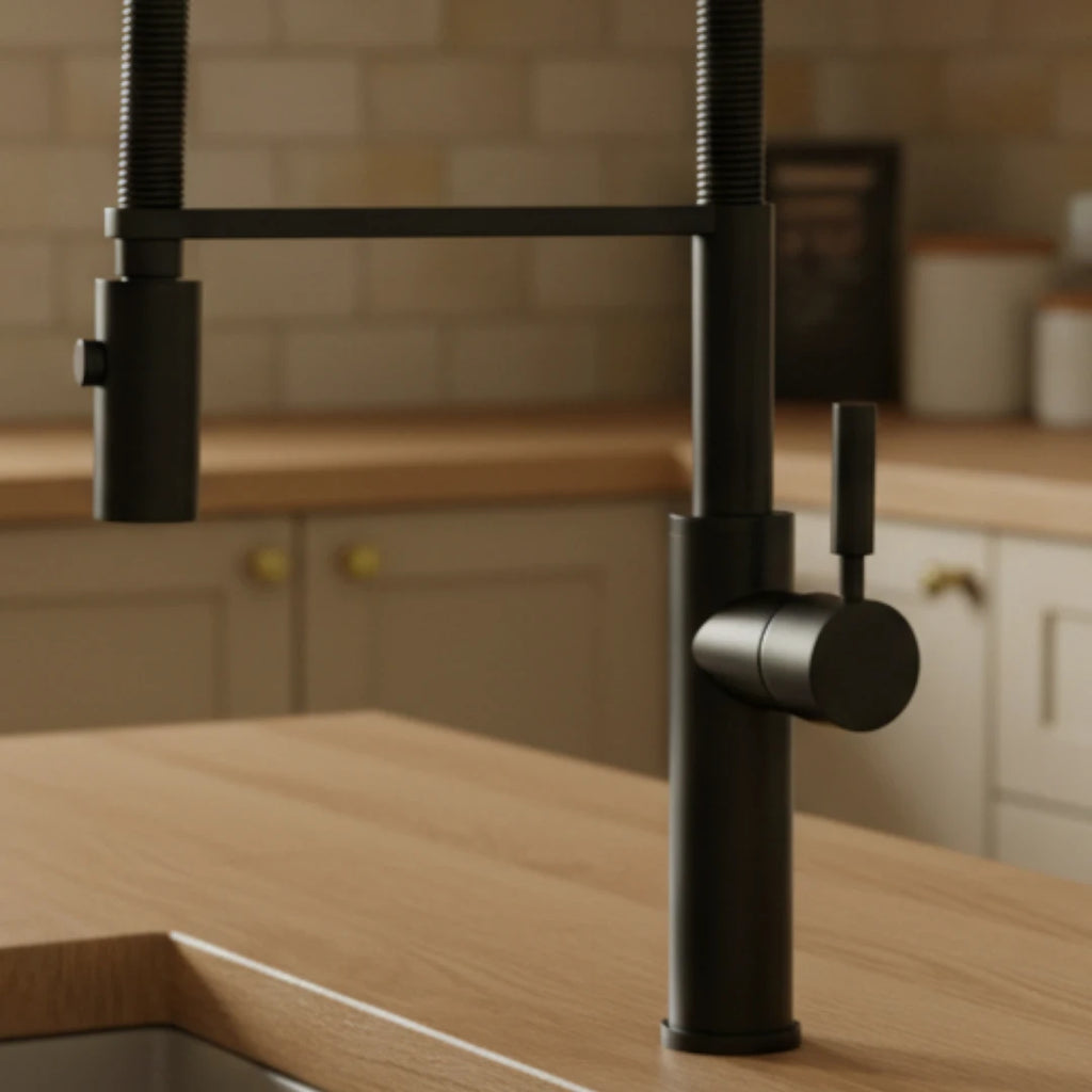 Robinet évier cuisine flexible douchette design - Noir - Laiton
