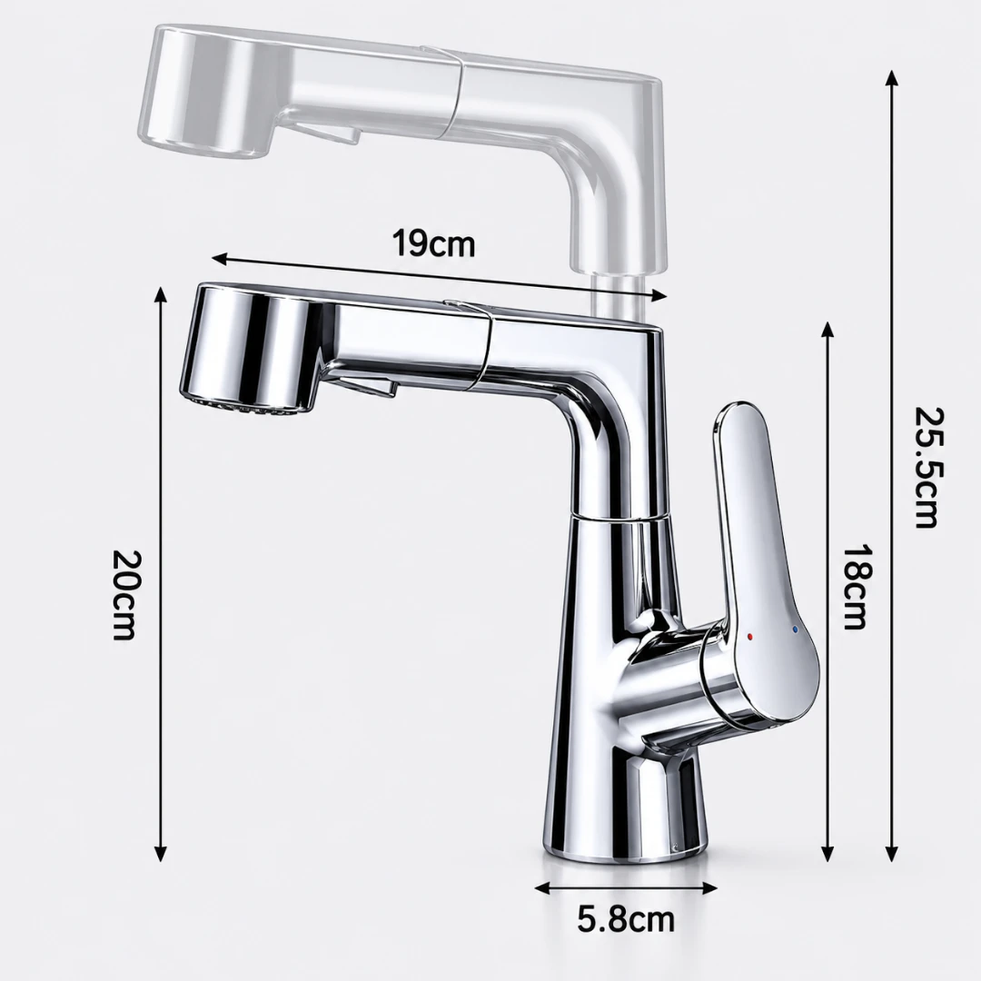 Robinet évier cuisine flexible douchette hauteur réglable - Argenté
