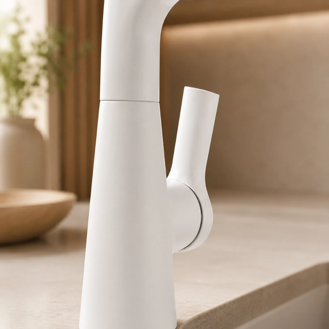 Robinet évier cuisine flexible douchette hauteur réglable - Blanc