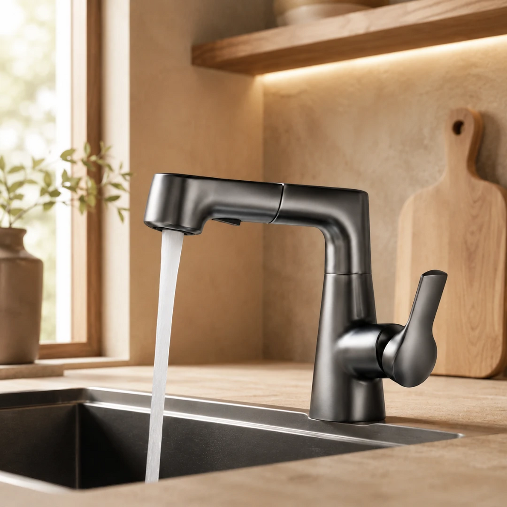 Robinet évier cuisine flexible douchette hauteur réglable - Noir