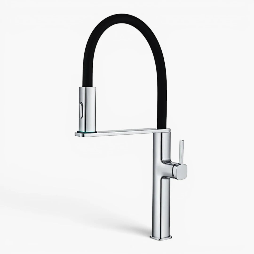 Robinet évier cuisine flexible noir douchette magnétique - Argenté - Laiton
