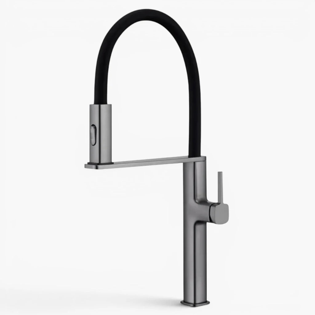 Robinet évier cuisine flexible noir douchette magnétique - Argenté - Laiton