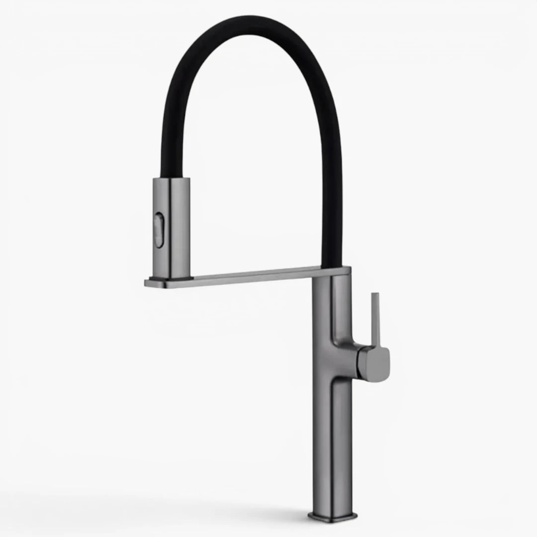 Robinet évier cuisine flexible noir douchette magnétique - Argenté - Laiton