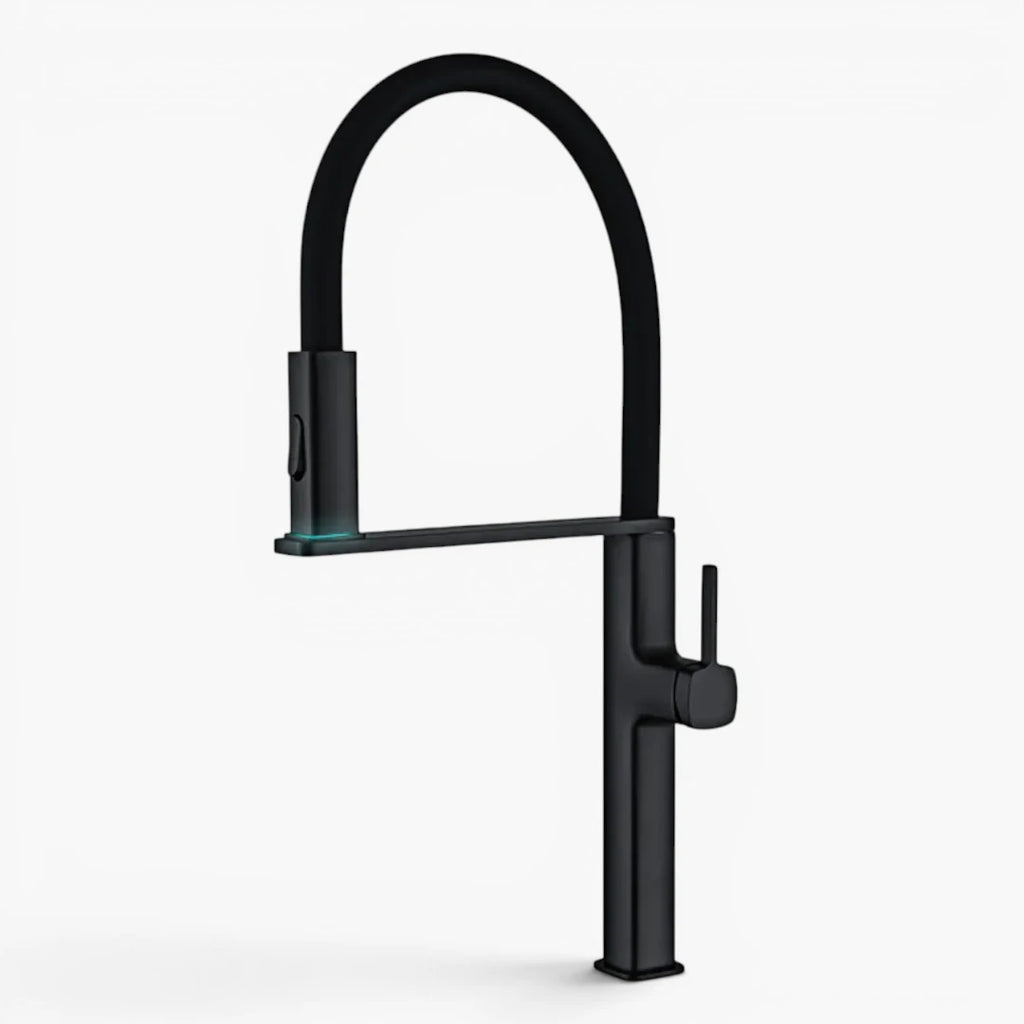 Robinet évier cuisine flexible noir douchette magnétique - Noir - Laiton