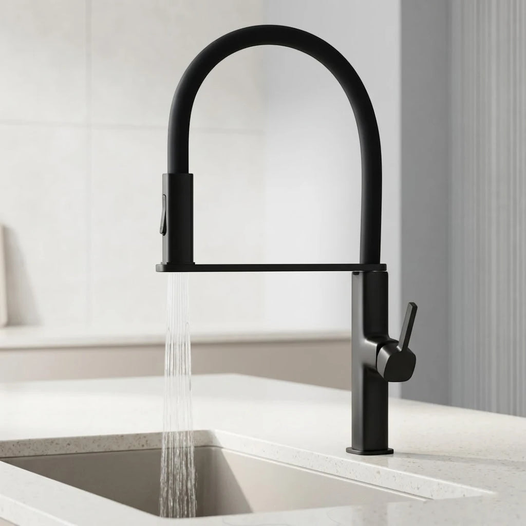 Robinet évier cuisine flexible noir douchette magnétique - Noir - Laiton