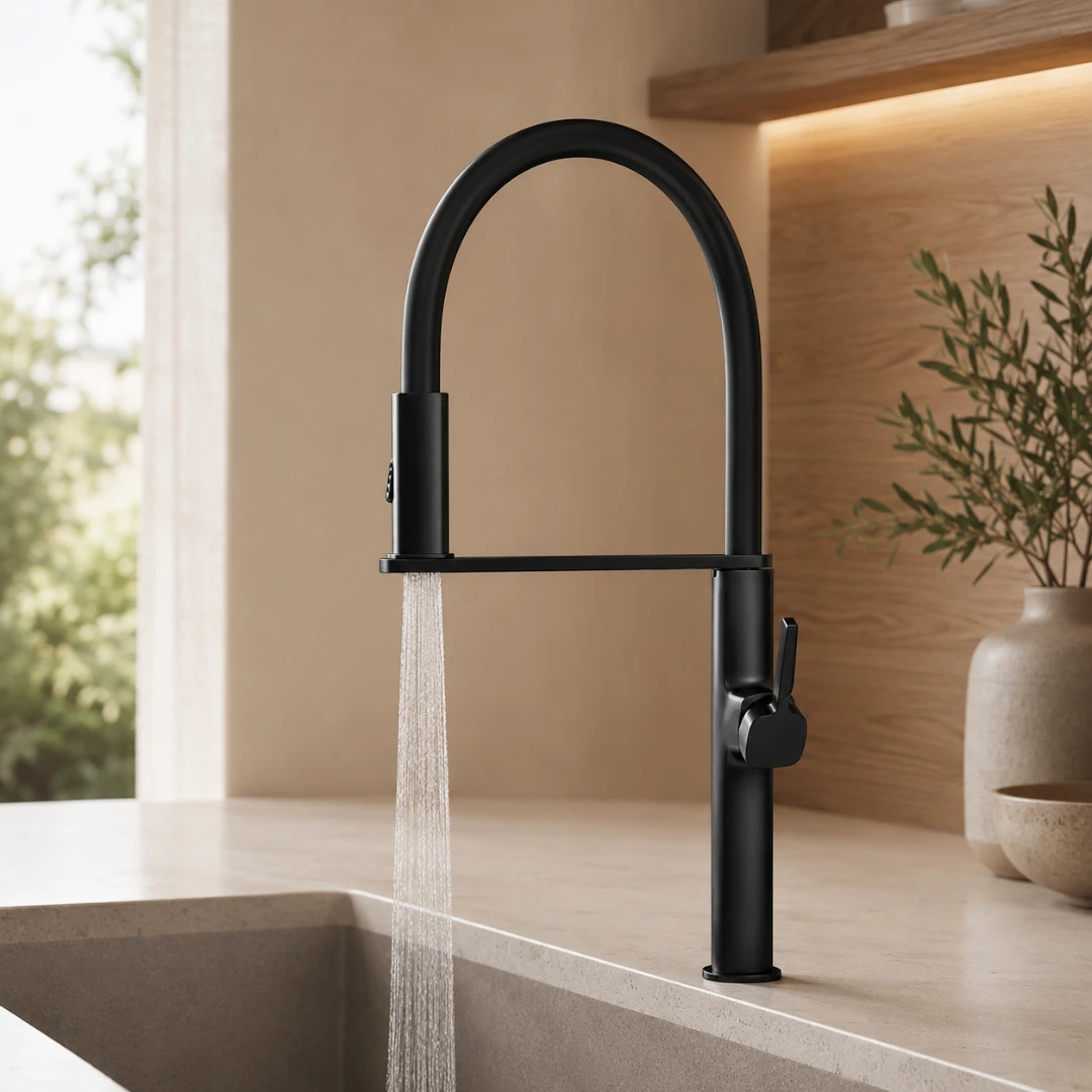 Robinet évier cuisine flexible noir douchette magnétique - Noir - Laiton