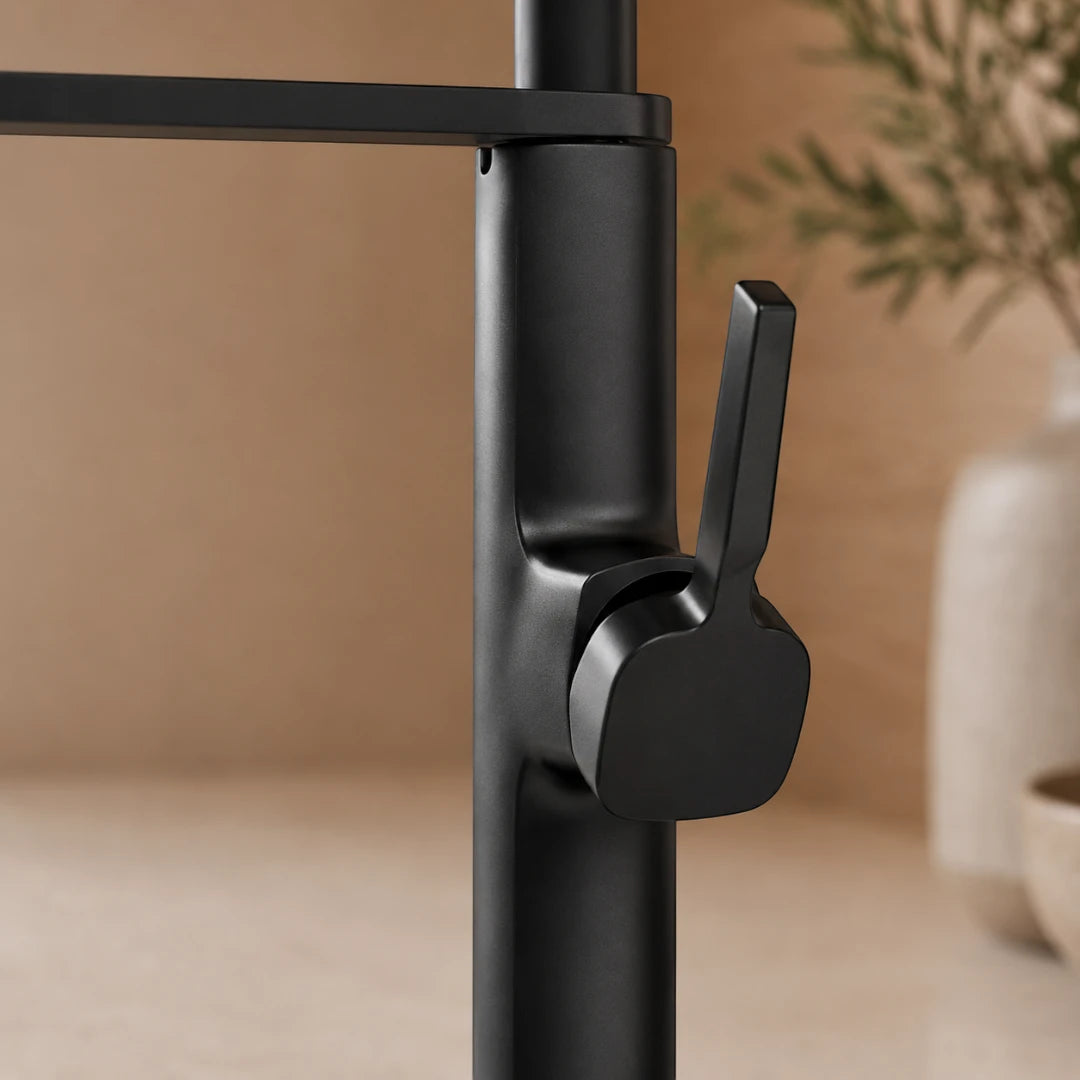 Robinet évier cuisine flexible noir douchette magnétique - Noir - Laiton