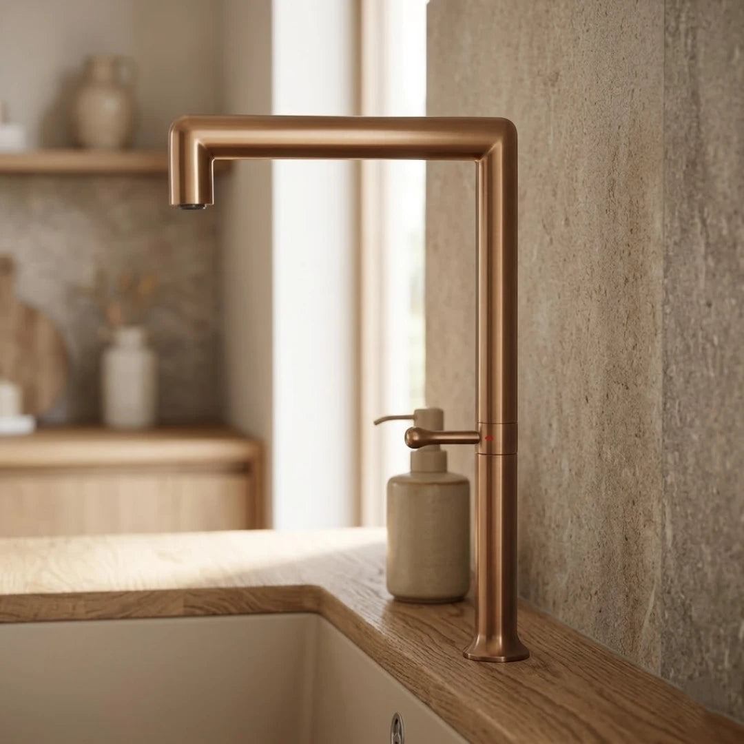 Robinet évier cuisine minimaliste design mitigeur - Doré