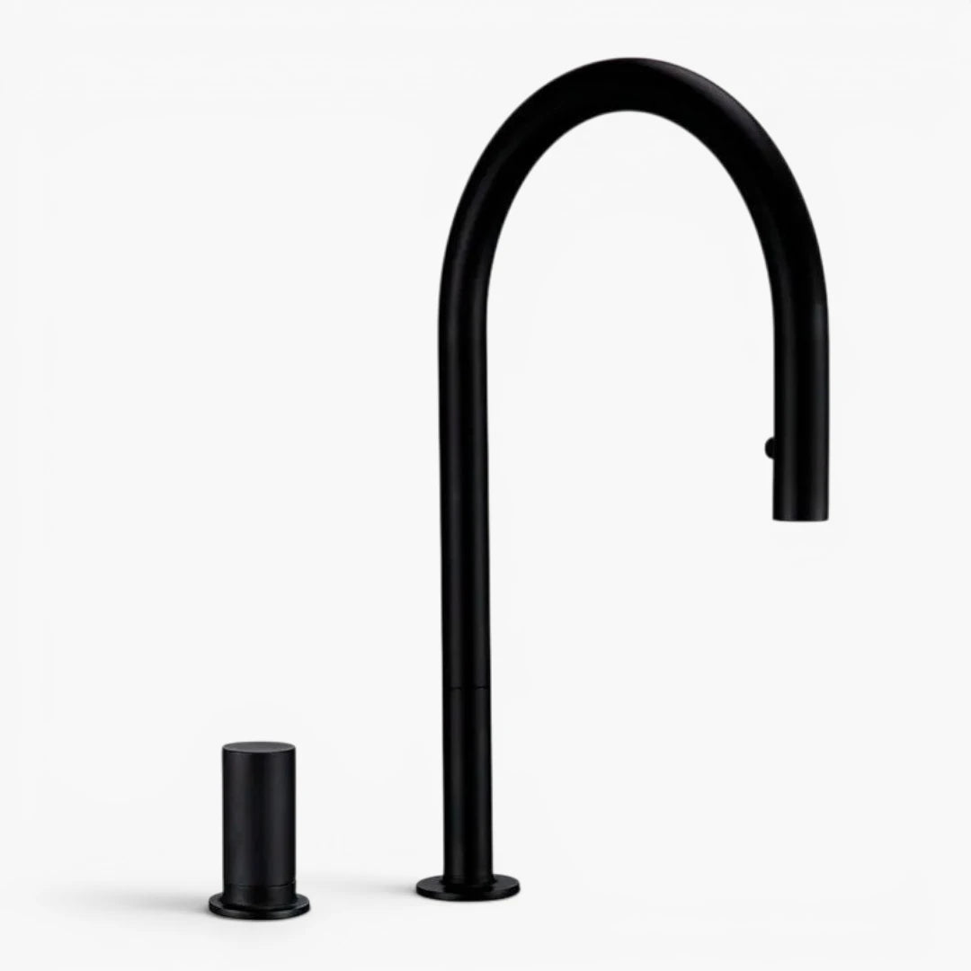 Robinet évier cuisine minimaliste flexible mitigeur déporté - Noir - Laiton