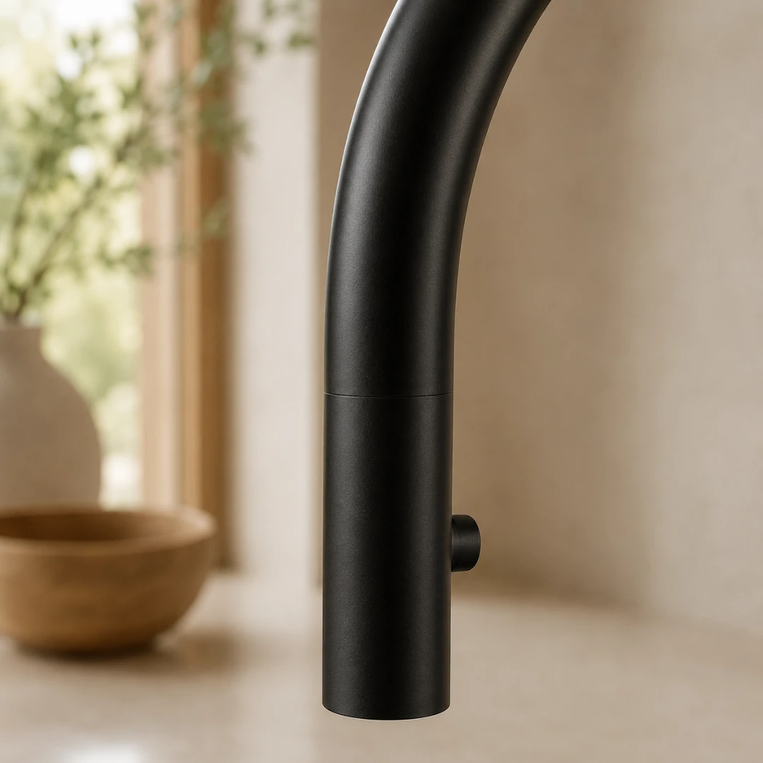 Robinet évier cuisine minimaliste flexible mitigeur déporté - Noir - Laiton