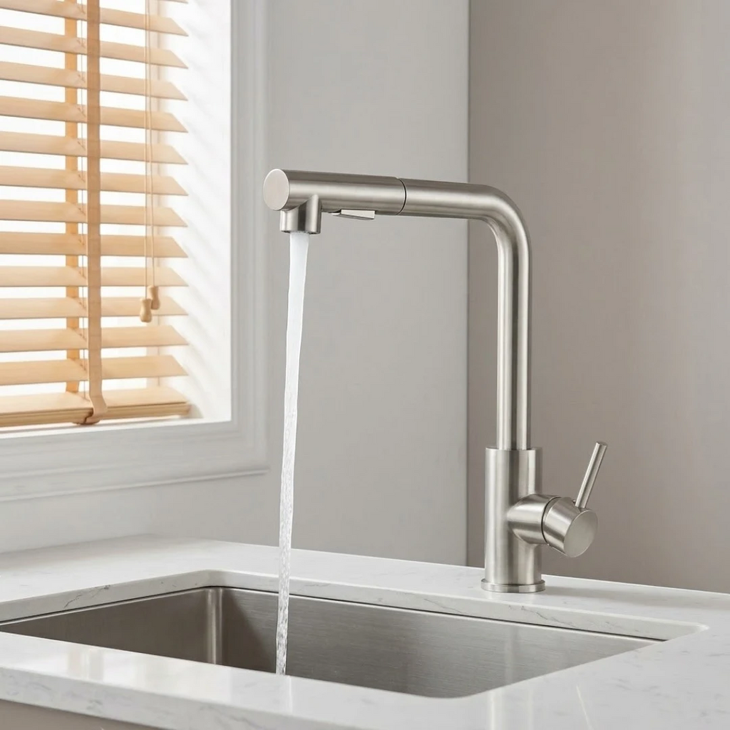 Robinet évier cuisine minimaliste flexible rétractable douchette - Argenté