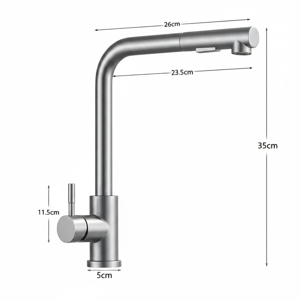 Robinet évier cuisine minimaliste flexible rétractable douchette - Argenté