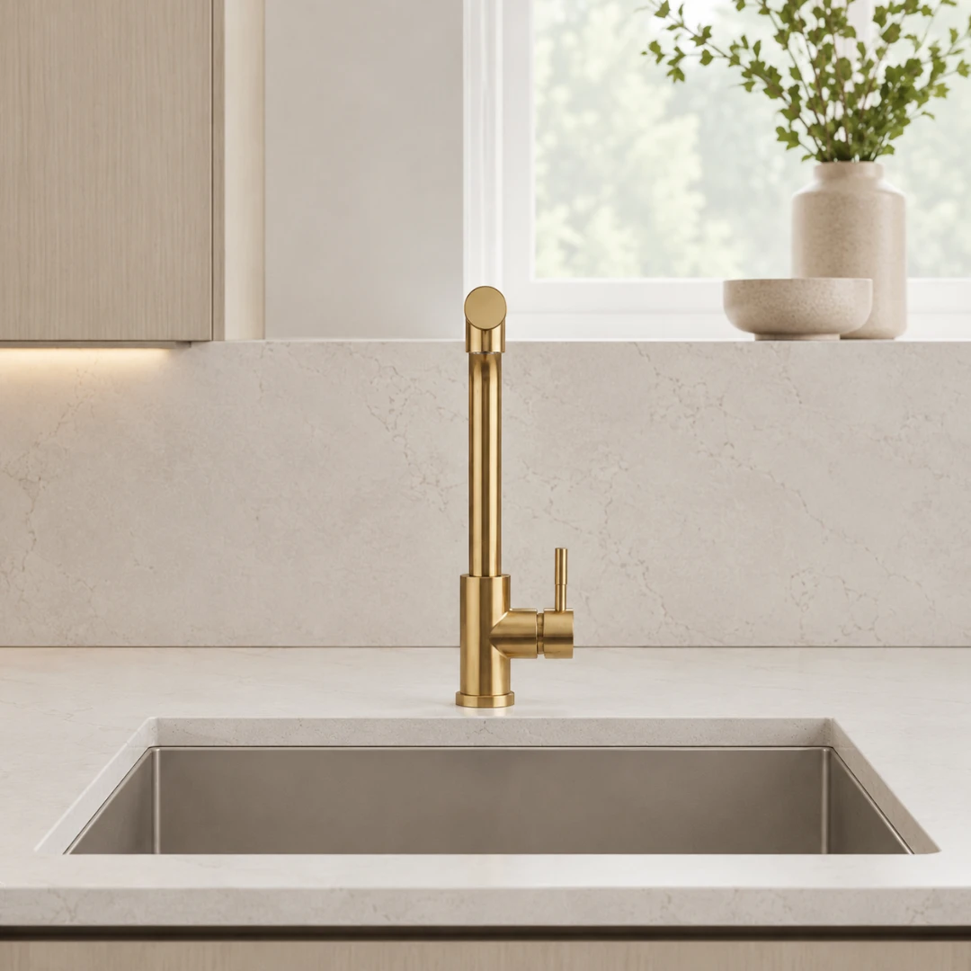 Robinet évier cuisine minimaliste flexible rétractable douchette - Doré