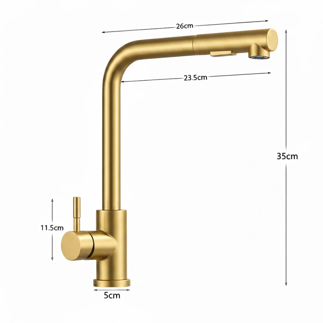 Robinet évier cuisine minimaliste flexible rétractable douchette - Doré