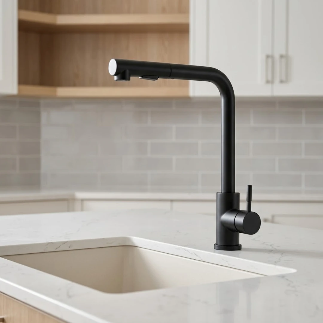 Robinet évier cuisine minimaliste flexible rétractable douchette - Noir