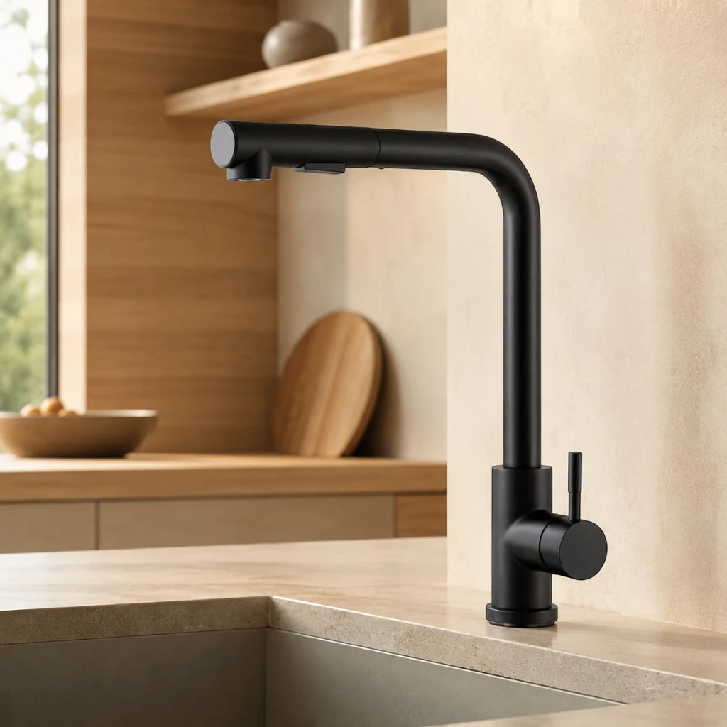 Robinet évier cuisine minimaliste flexible rétractable douchette - Noir