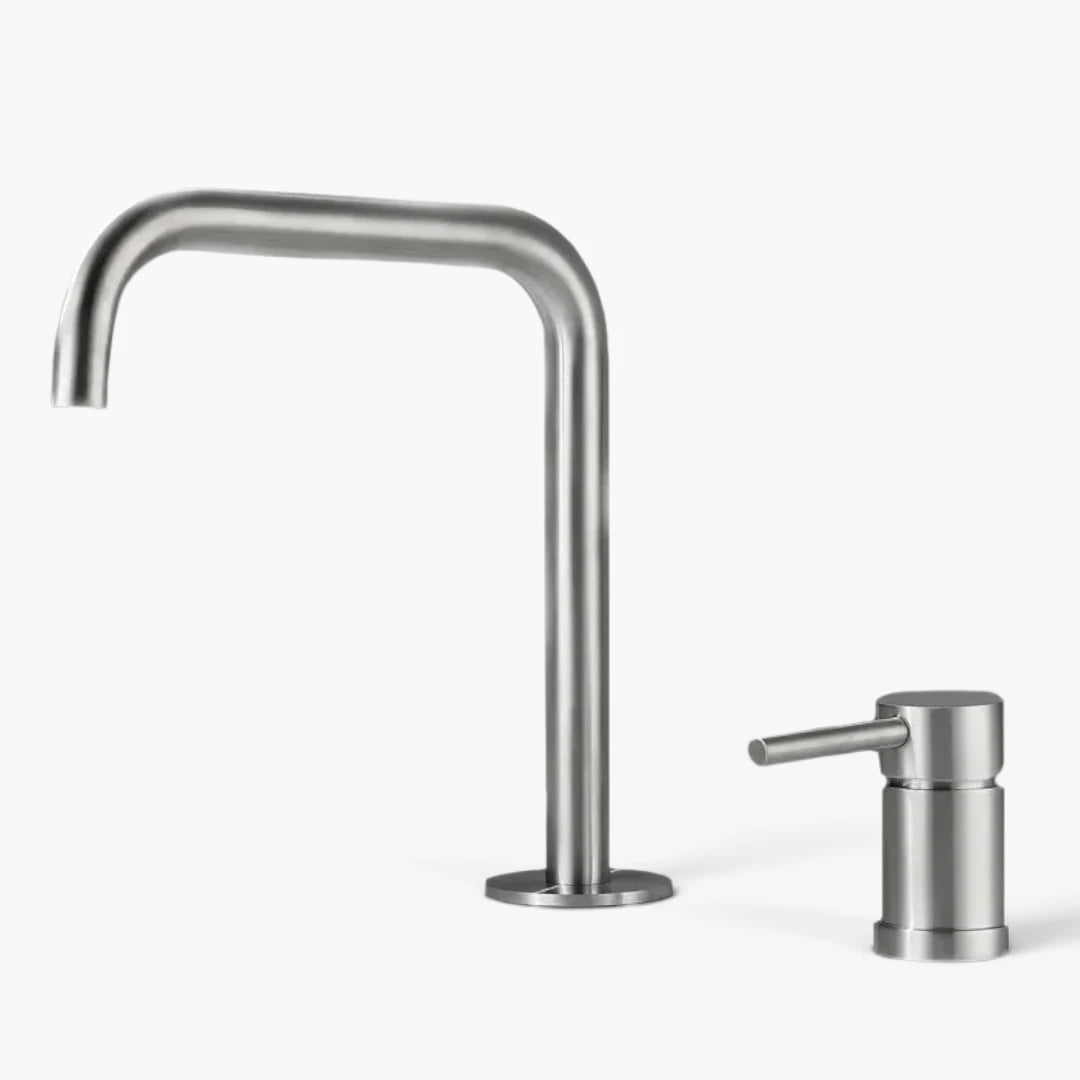 Robinet évier cuisine minimaliste mitigeur déporté à poignée - Argenté - Laiton