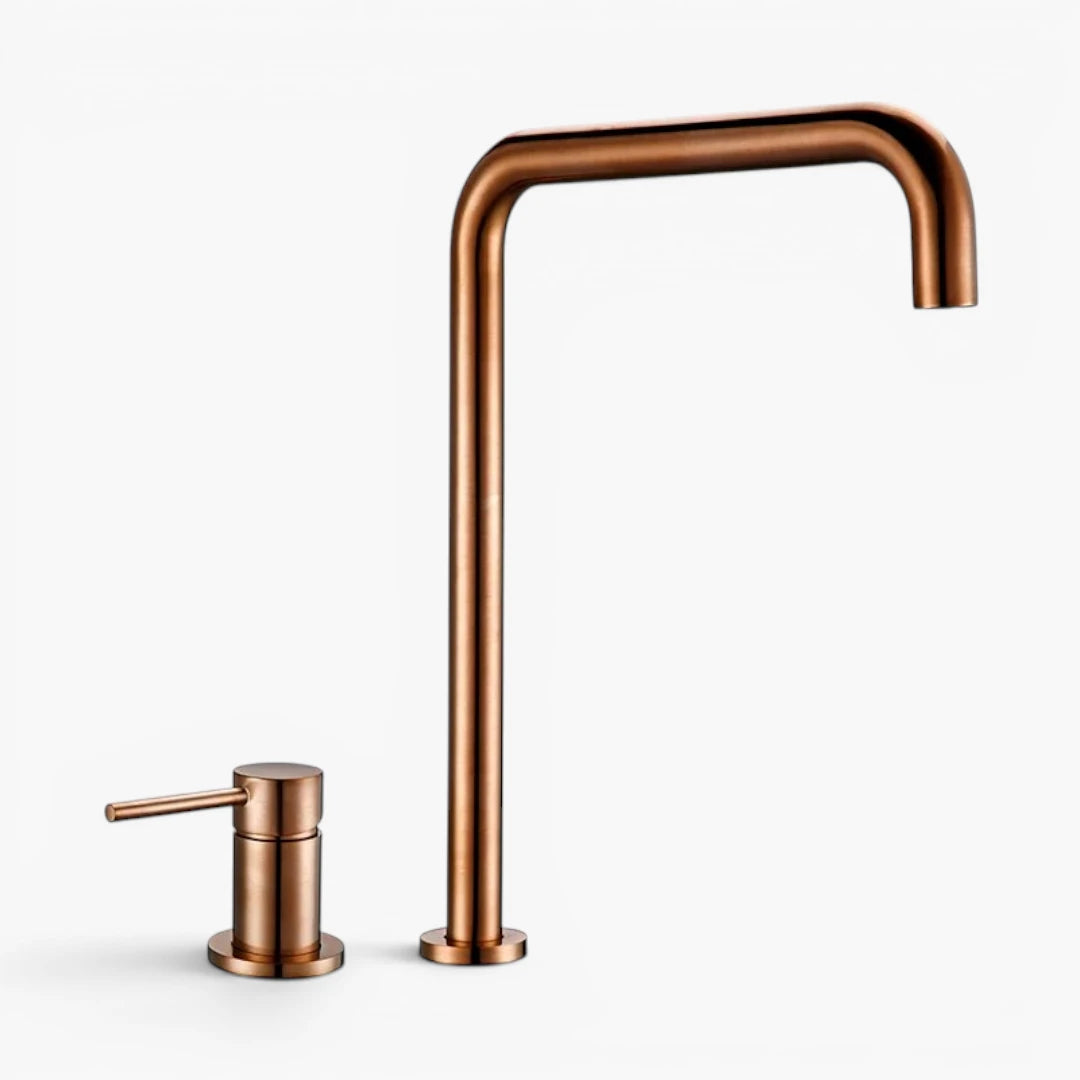 Robinet évier cuisine minimaliste mitigeur déporté à poignée - Doré - Laiton