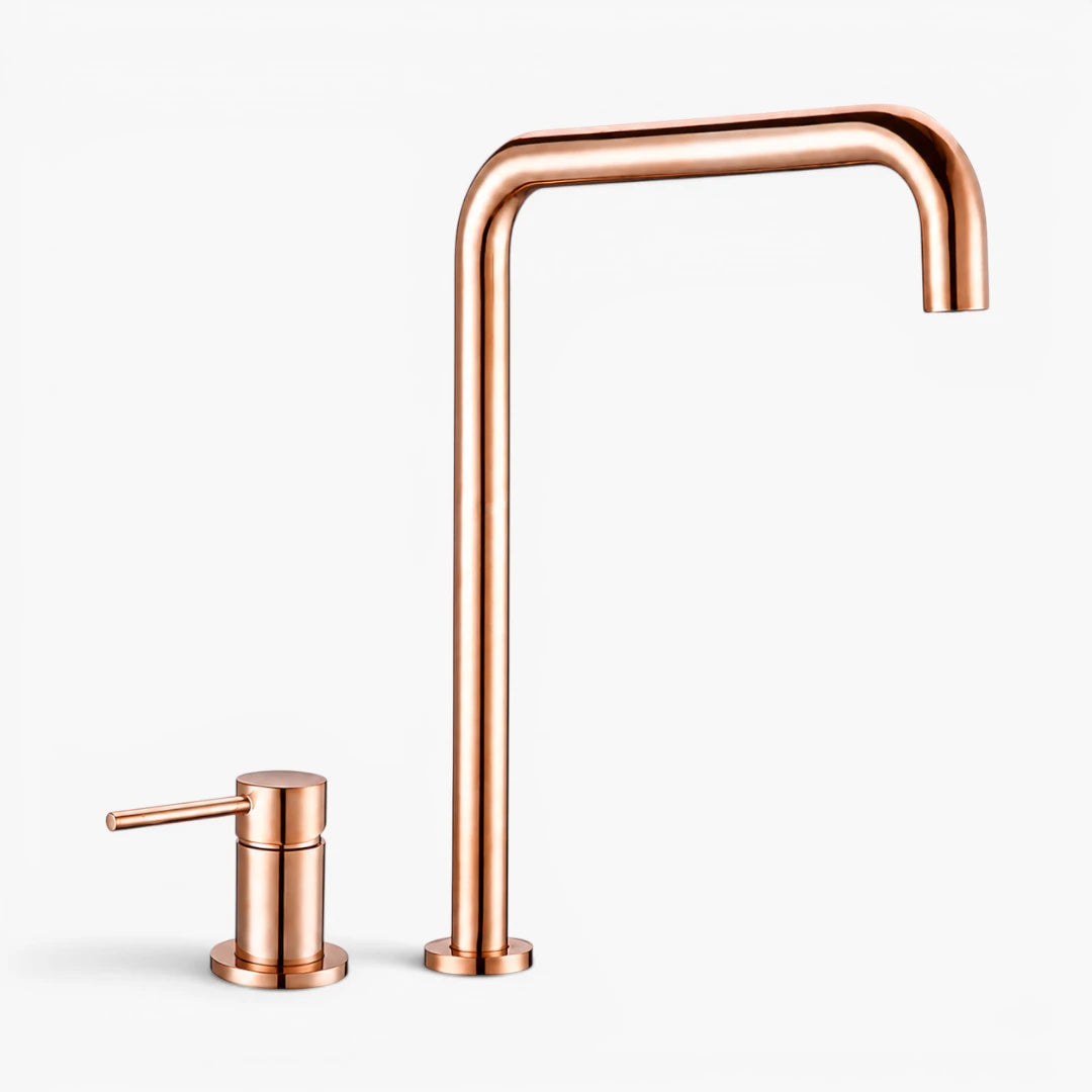 Robinet évier cuisine minimaliste mitigeur déporté à poignée - Doré - Laiton