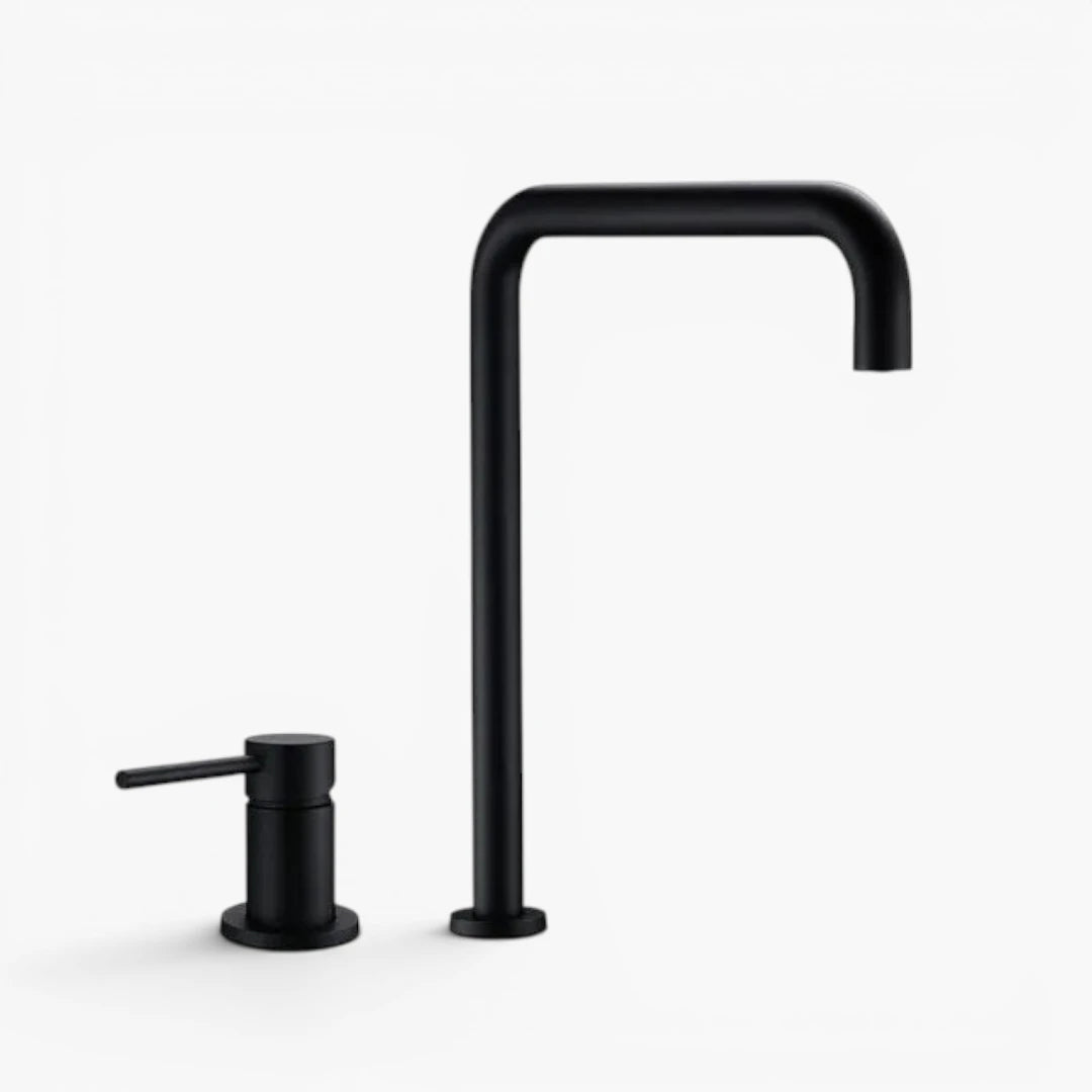 Robinet évier cuisine minimaliste mitigeur déporté à poignée - Noir - Laiton