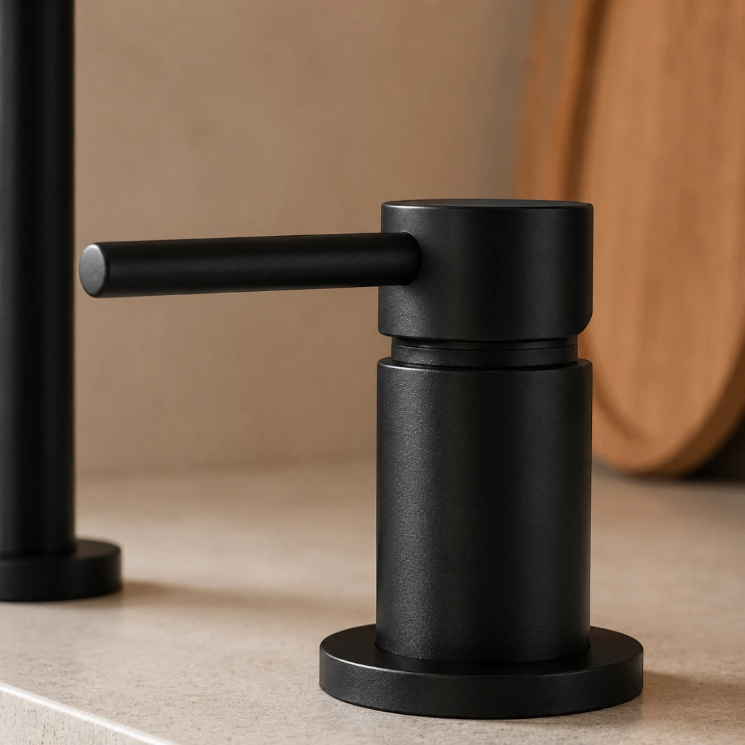 Robinet évier cuisine minimaliste mitigeur déporté à poignée - Noir - Laiton