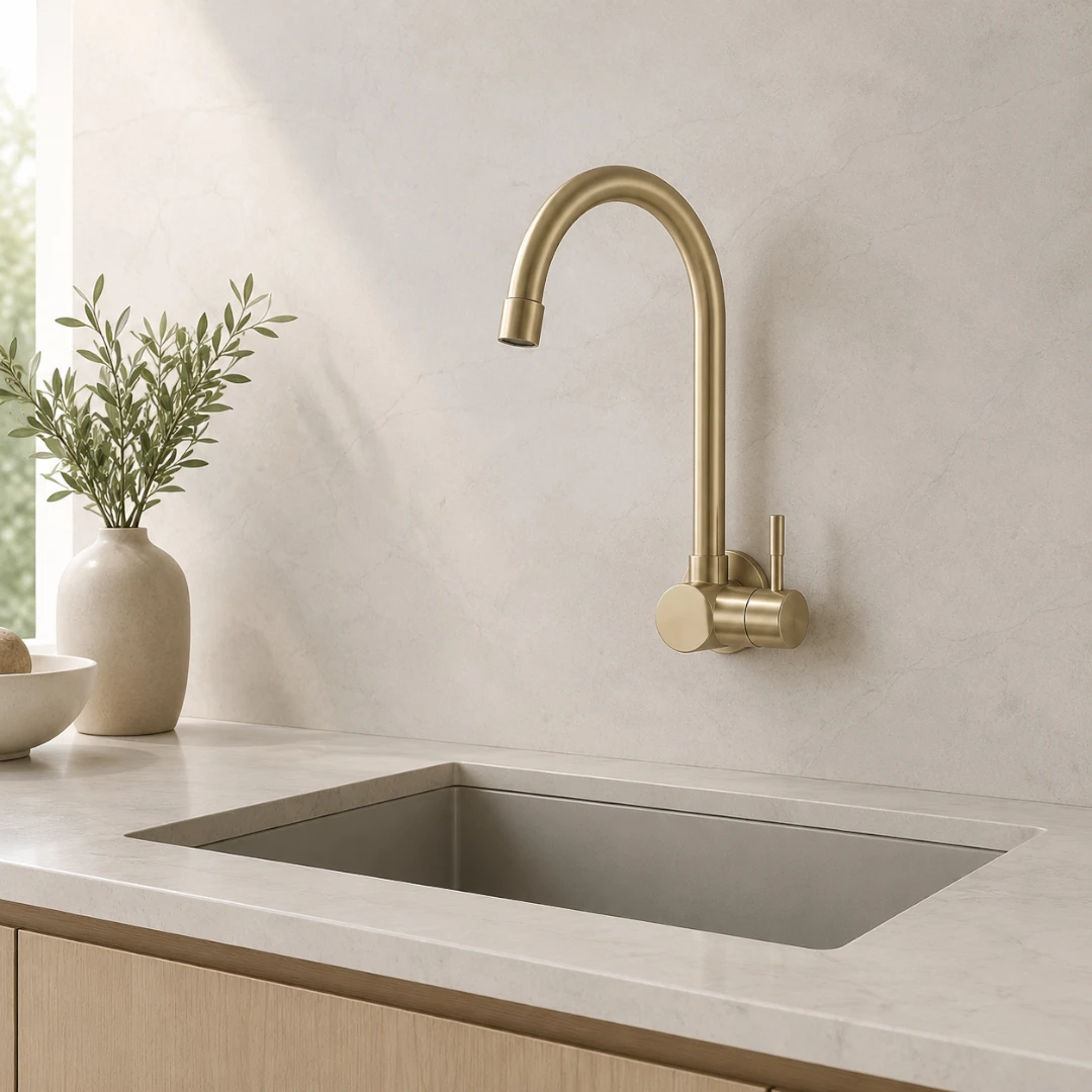 Robinet évier cuisine minimaliste mural encastrable mitigeur - Doré