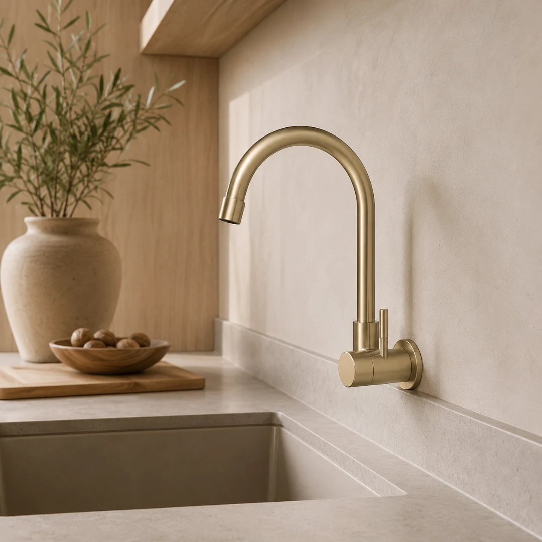 Robinet évier cuisine minimaliste mural encastrable mitigeur - Doré