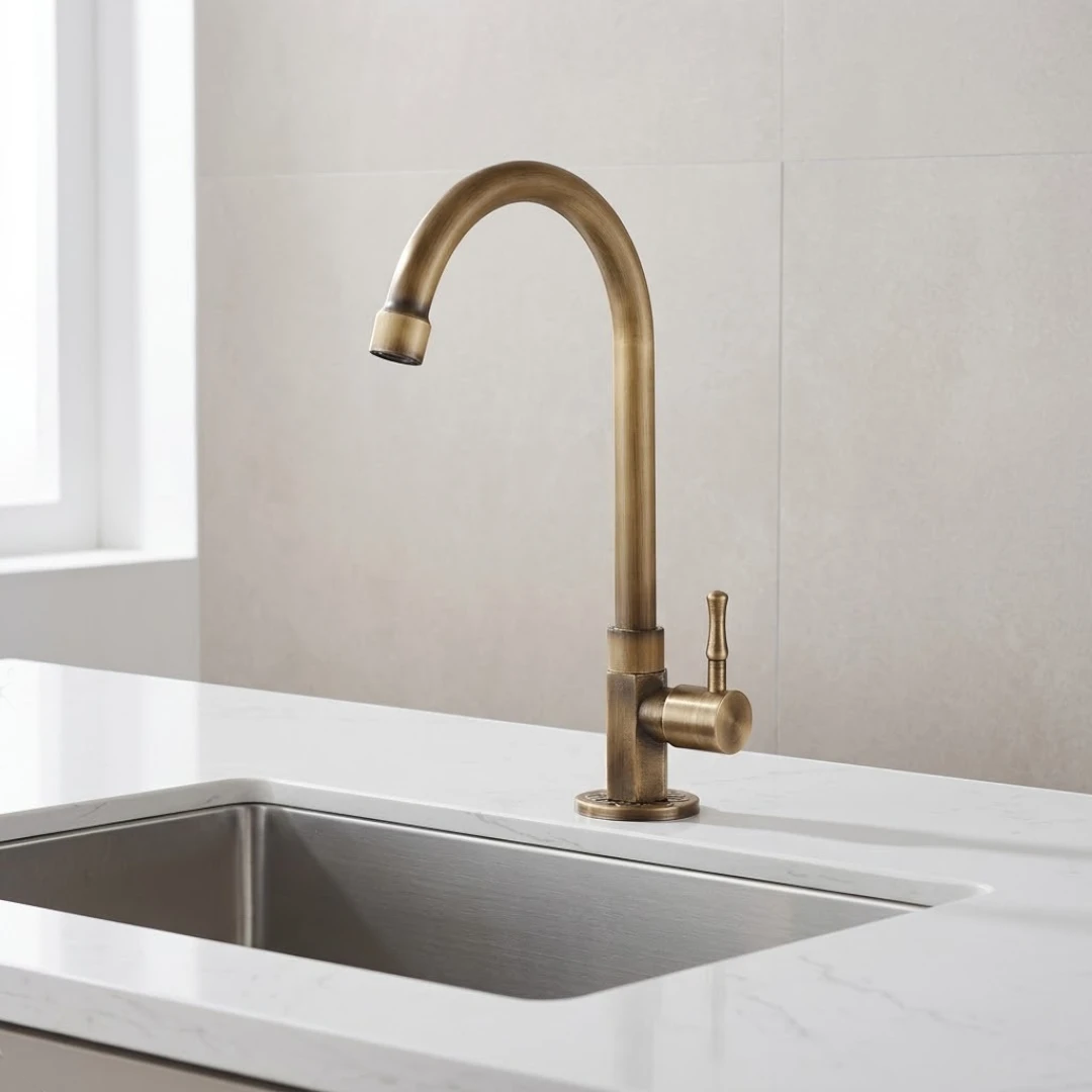 Robinet évier cuisine minimaliste rétro bronze - Doré - Laiton