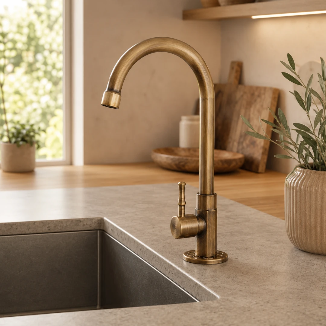 Robinet évier cuisine minimaliste rétro bronze - Doré - Laiton