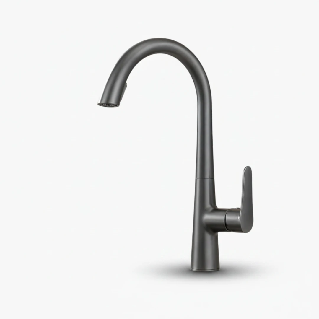 Robinet évier cuisine mitigeur design arrondi flexible douchette - Argenté