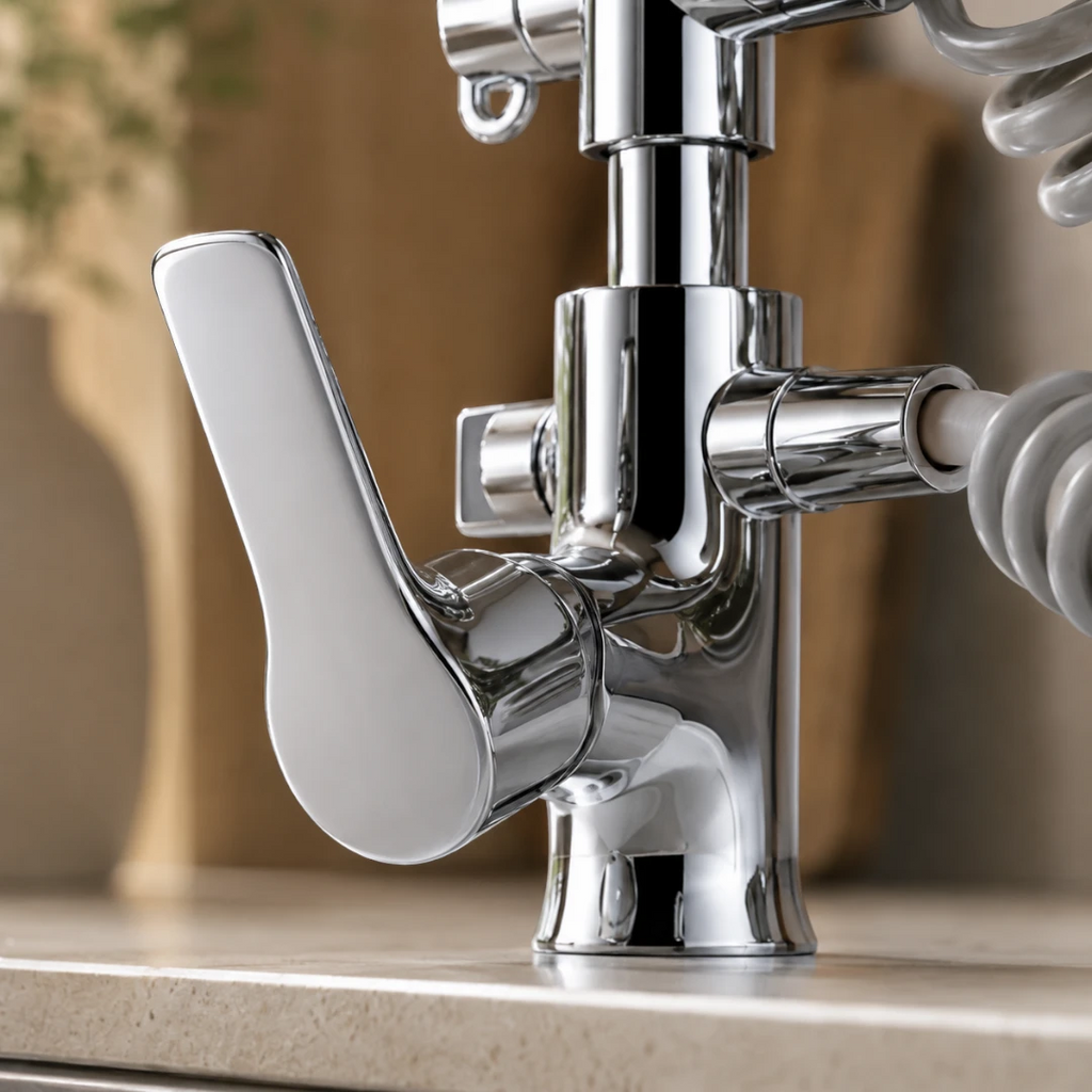 Robinet évier cuisine mitigeur douchette flexible - Argenté - Laiton