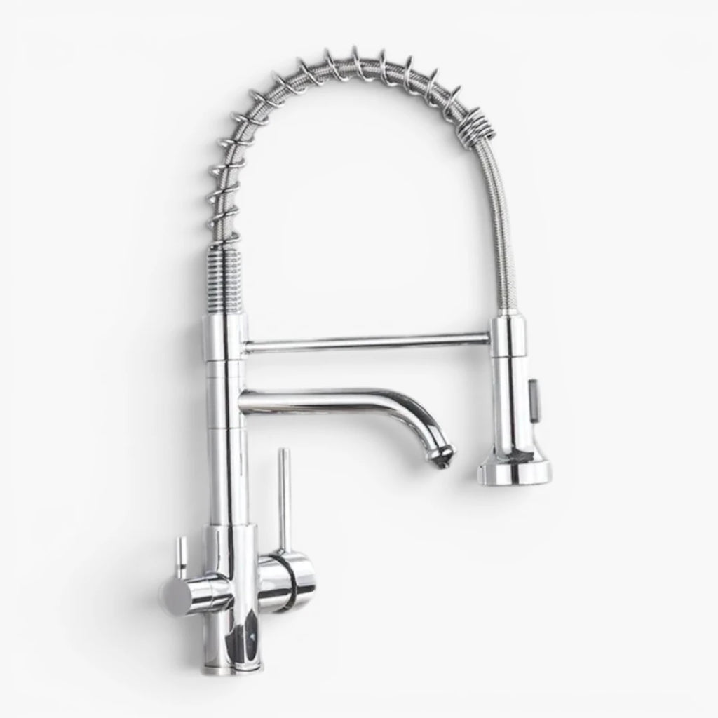 Robinet évier cuisine mitigeur douchette purificateur d'eau - Argenté - Laiton