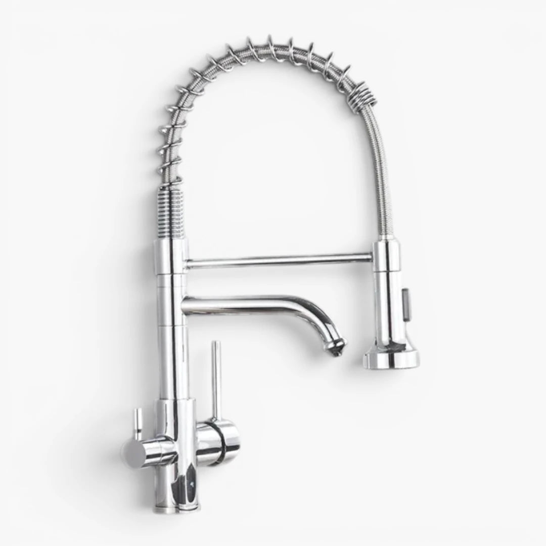 Robinet évier cuisine mitigeur douchette purificateur d'eau - Argenté - Laiton