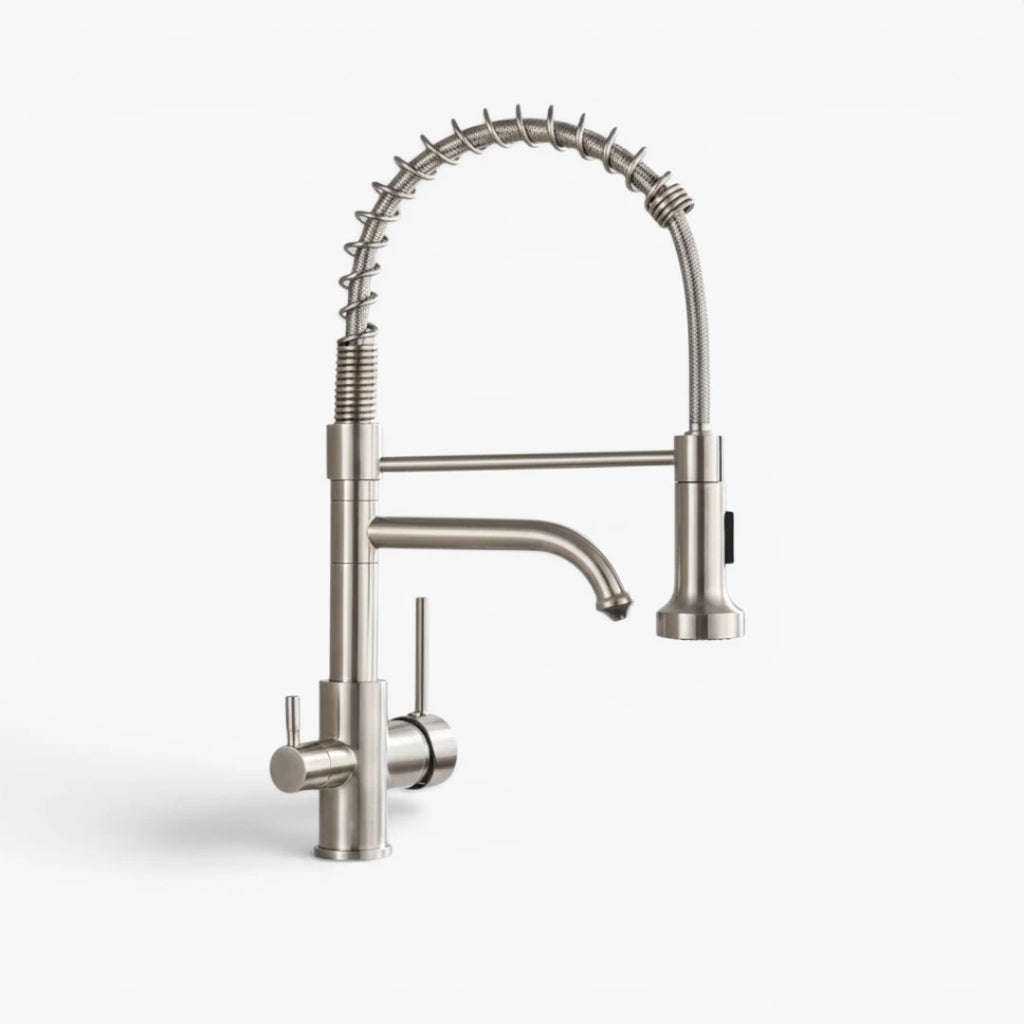 Robinet évier cuisine mitigeur douchette purificateur d'eau - Argenté - Laiton