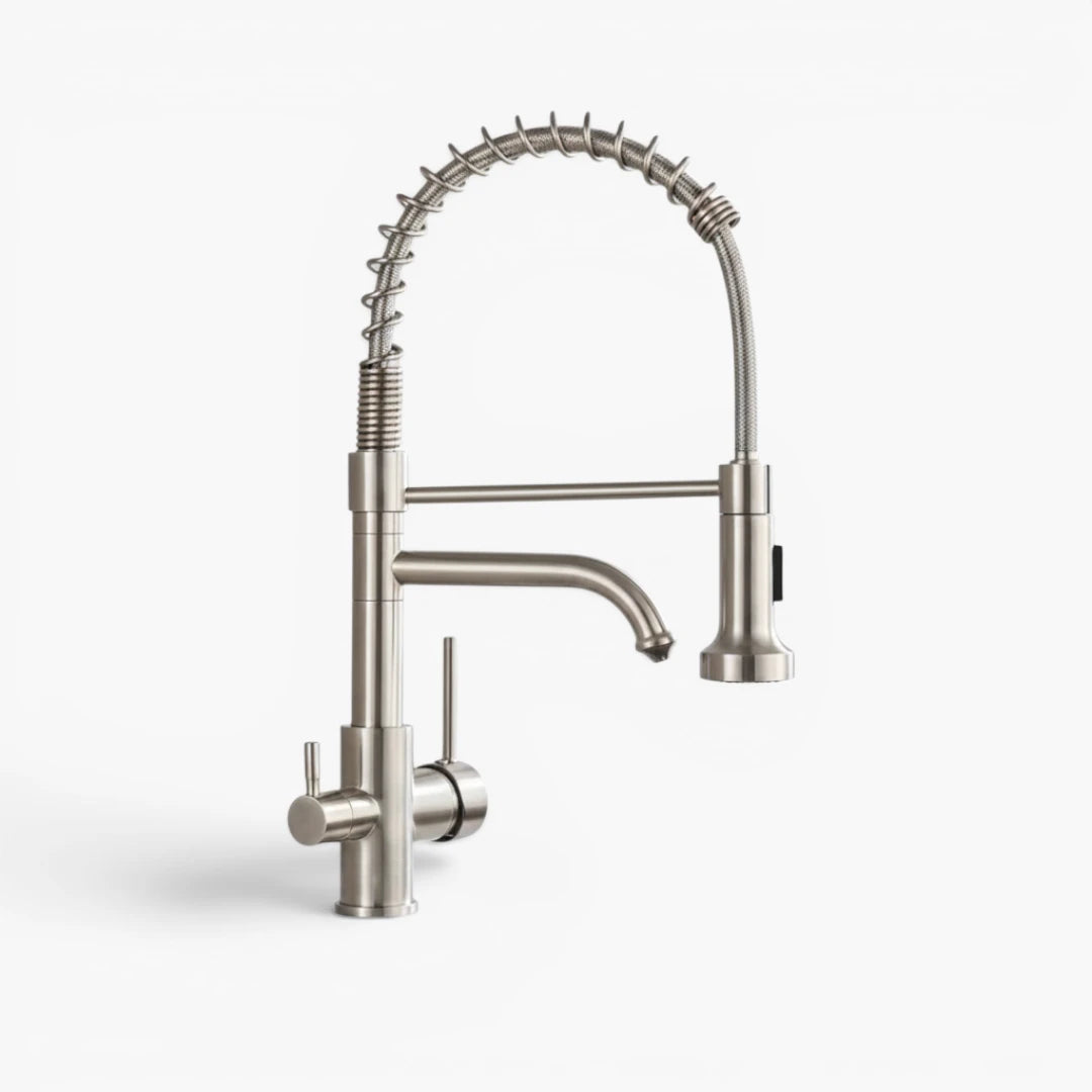 Robinet évier cuisine mitigeur douchette purificateur d'eau - Argenté - Laiton