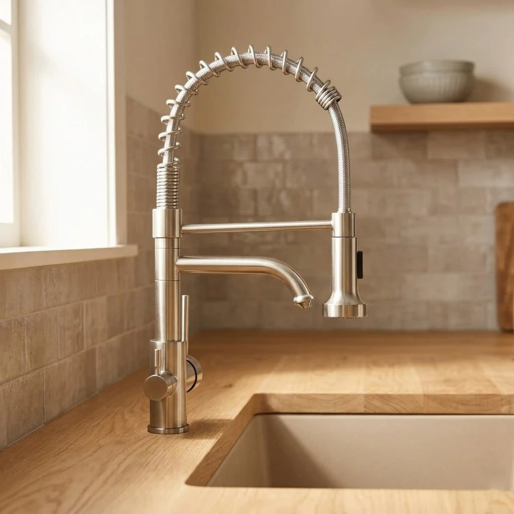 Robinet évier cuisine mitigeur douchette purificateur d'eau - Argenté - Laiton
