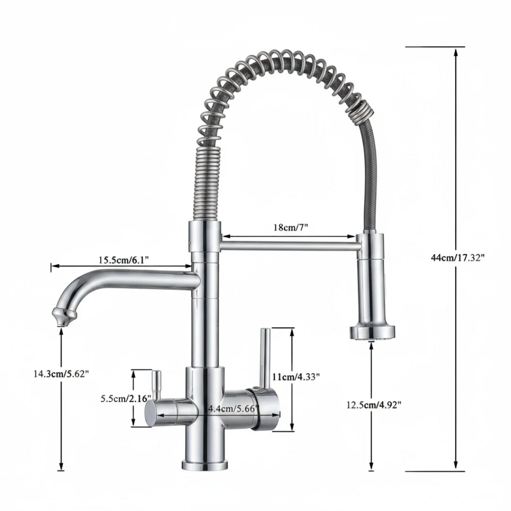 Robinet évier cuisine mitigeur douchette purificateur d'eau - Argenté - Laiton