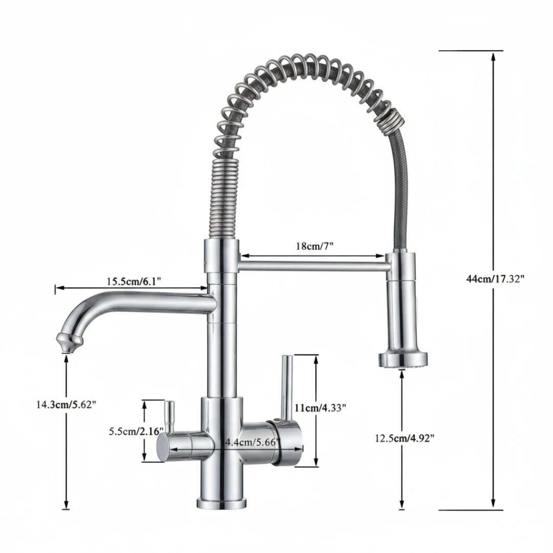 Robinet évier cuisine mitigeur douchette purificateur d'eau - Argenté - Laiton