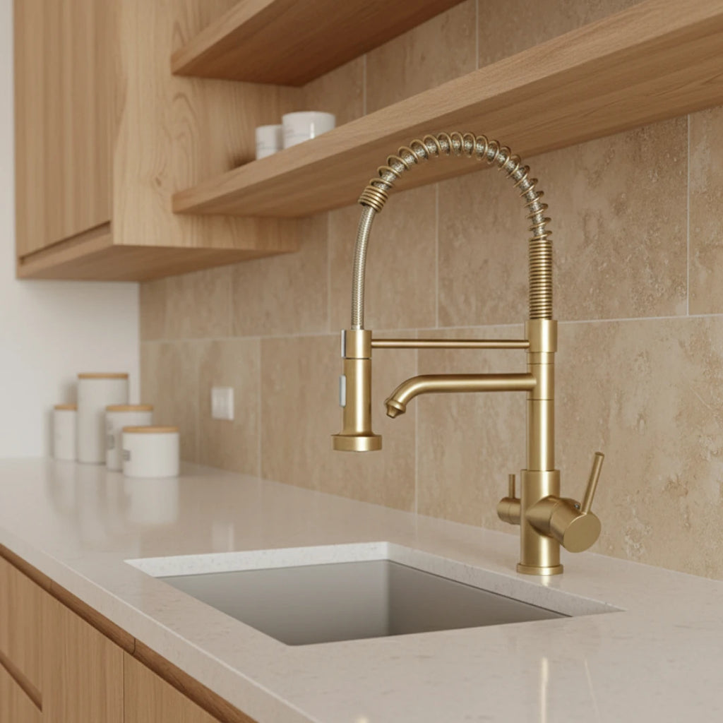 Robinet évier cuisine mitigeur douchette purificateur d'eau - Doré - Laiton