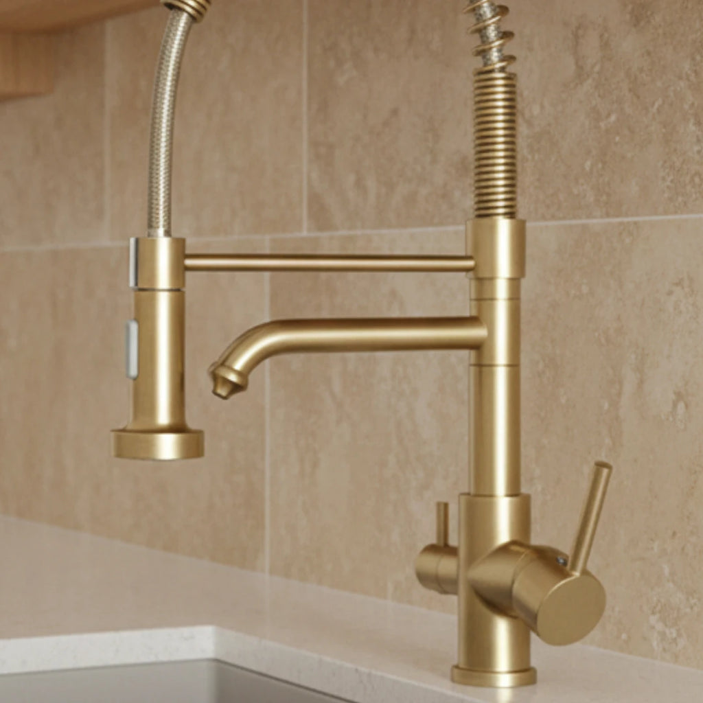 Robinet évier cuisine mitigeur douchette purificateur d'eau - Doré - Laiton