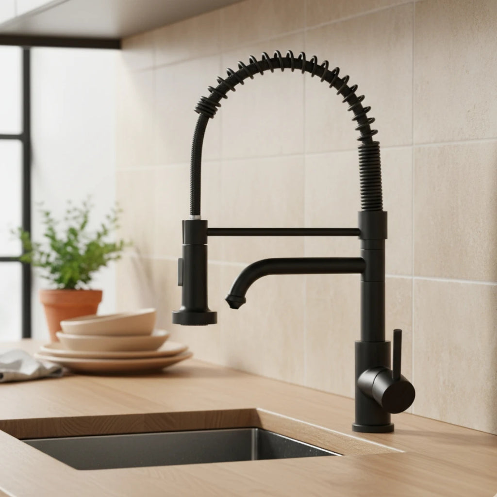 Robinet évier cuisine mitigeur douchette purificateur d'eau - Noir - Laiton
