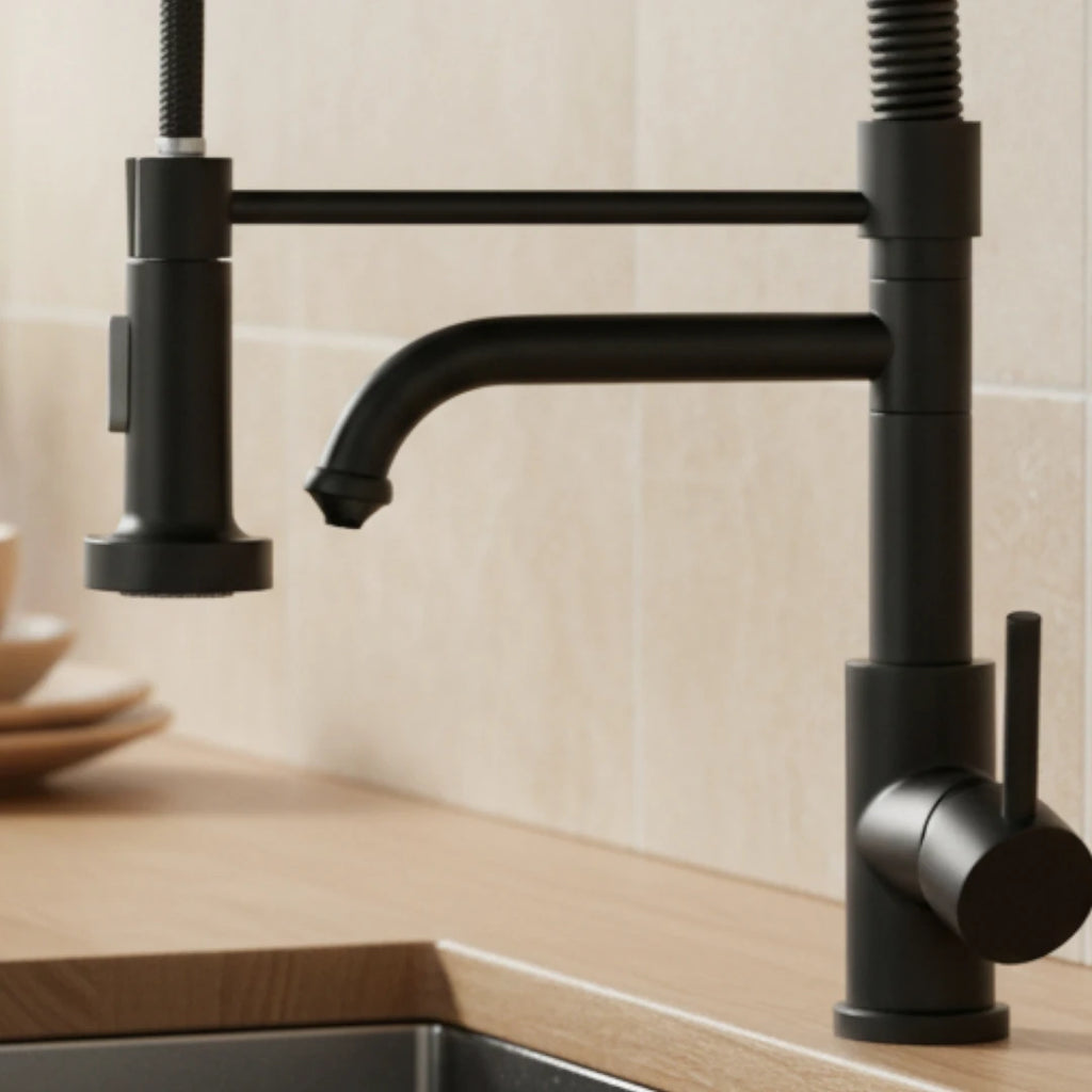 Robinet évier cuisine mitigeur douchette purificateur d'eau - Noir - Laiton