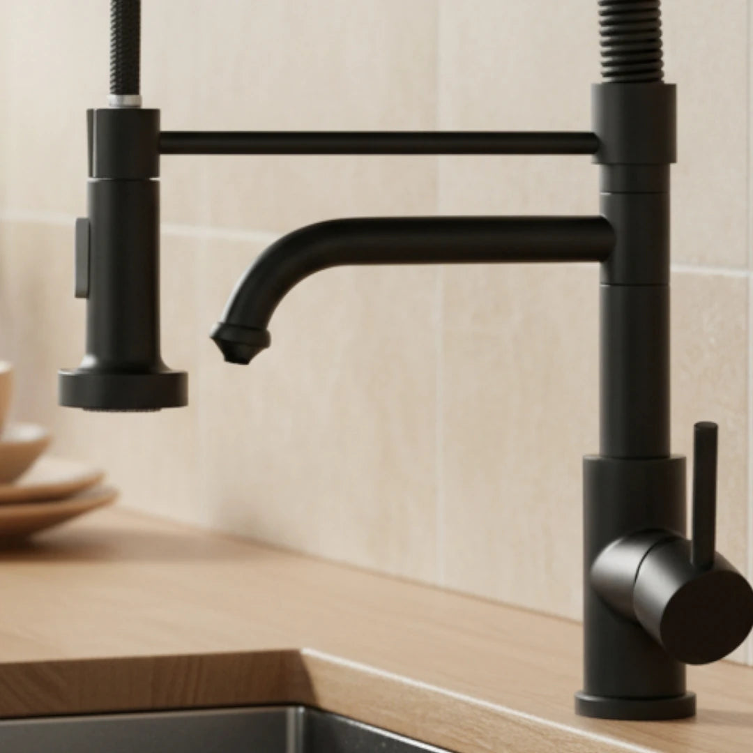 Robinet évier cuisine mitigeur douchette purificateur d'eau - Noir - Laiton