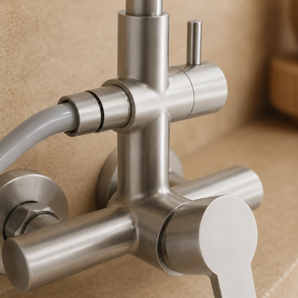 Robinet évier cuisine mural encastrable douchette pistolet flexible - Argenté