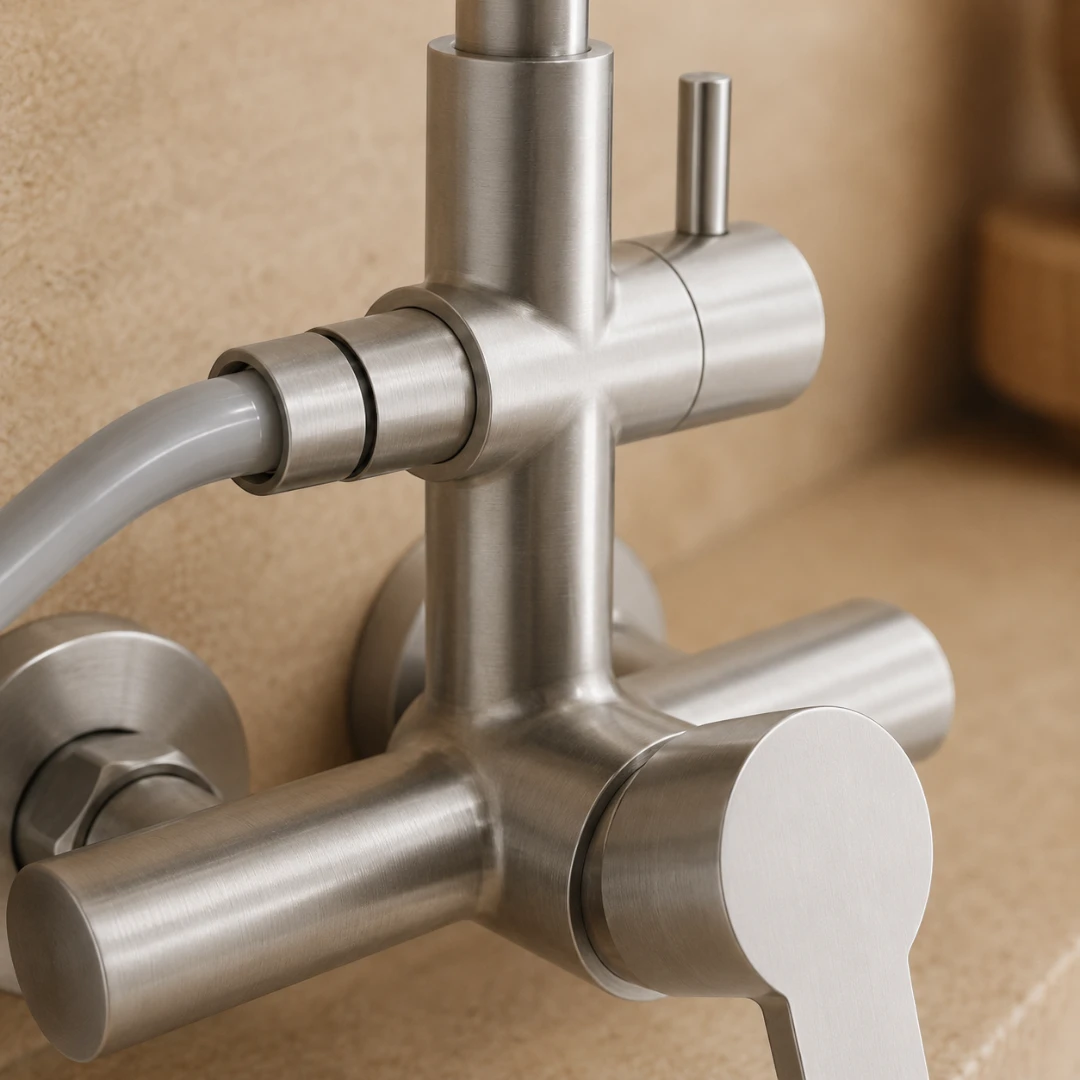 Robinet évier cuisine mural encastrable douchette pistolet flexible - Argenté