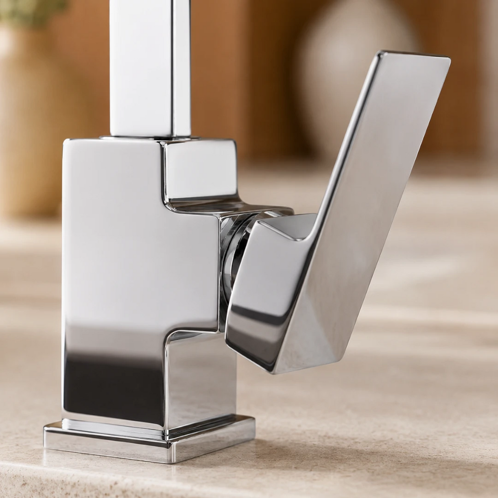 Robinet évier cuisine plat fin mitigeur rectangulaire - Argenté - Laiton