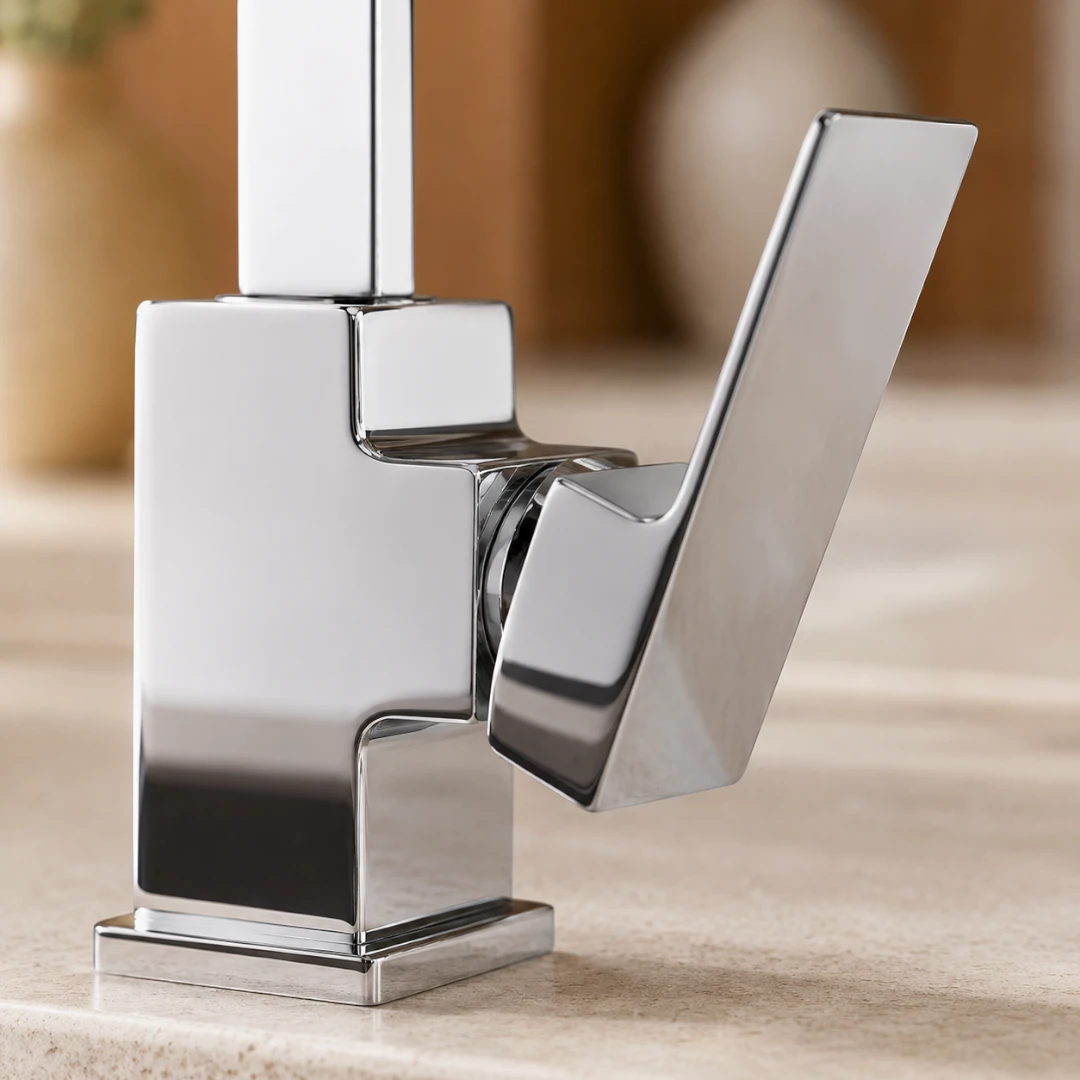 Robinet évier cuisine plat fin mitigeur rectangulaire - Argenté - Laiton