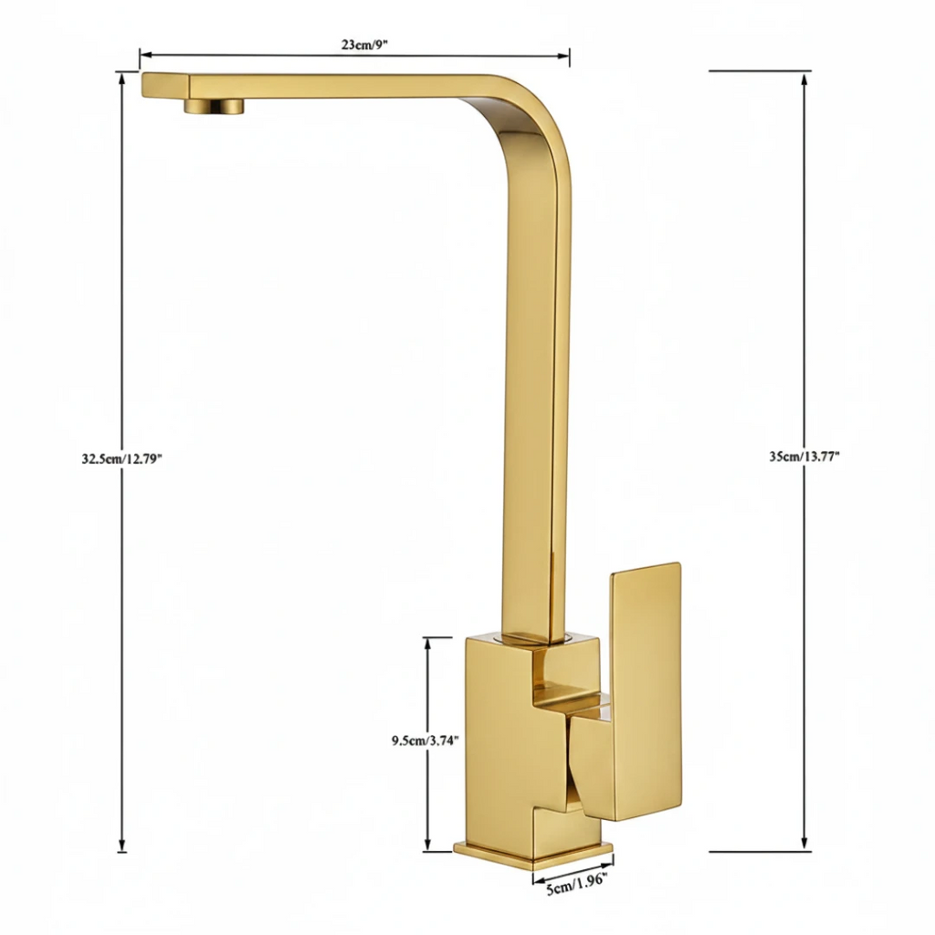 Robinet évier cuisine plat fin mitigeur rectangulaire - Doré - Laiton
