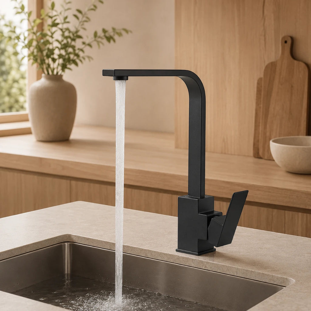 Robinet évier cuisine plat fin mitigeur rectangulaire - Noir - Laiton